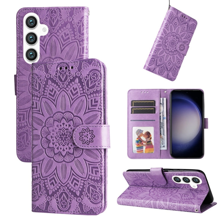 For Samsung Galaxy S25+ 5G Embossed Sunflower Leather Phone Case(Purple) by buy2fix