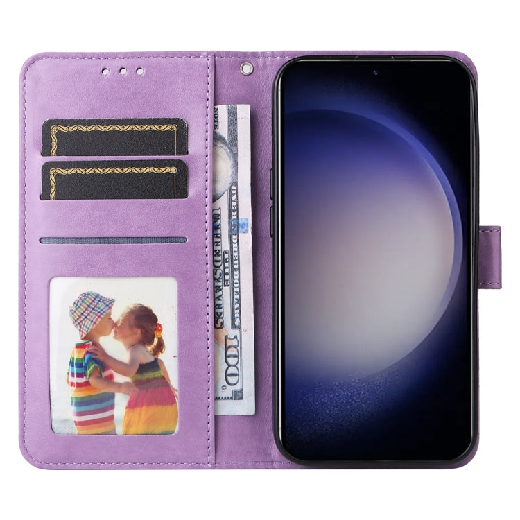 For Samsung Galaxy S25+ 5G Embossed Sunflower Leather Phone Case(Purple) by buy2fix