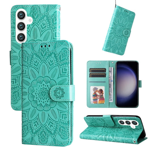 For Samsung Galaxy S25+ 5G Embossed Sunflower Leather Phone Case(Green) by buy2fix