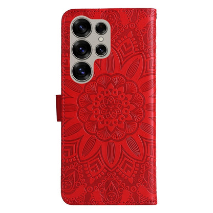 For Samsung Galaxy S25 Ultra 5G Embossed Sunflower Leather Phone Case(Red) by buy2fix