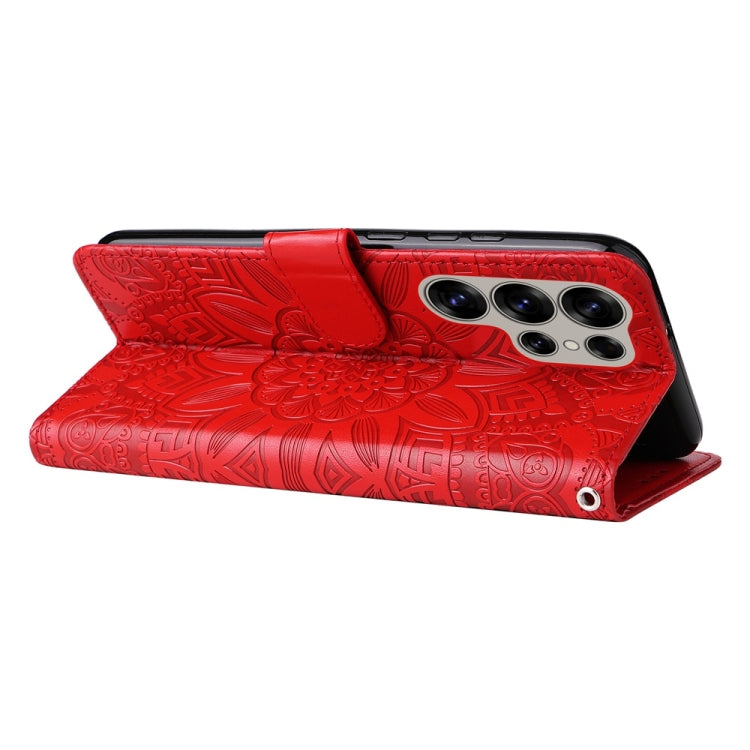 For Samsung Galaxy S25 Ultra 5G Embossed Sunflower Leather Phone Case(Red) by buy2fix