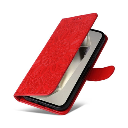 For Samsung Galaxy S25 Ultra 5G Embossed Sunflower Leather Phone Case(Red) by buy2fix