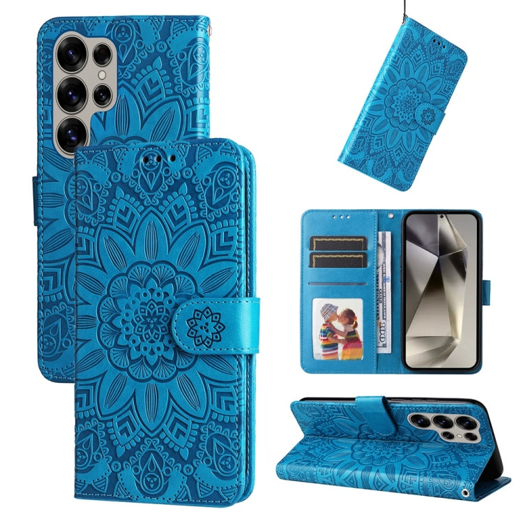 For Samsung Galaxy S25 Ultra 5G Embossed Sunflower Leather Phone Case(Blue) by buy2fix