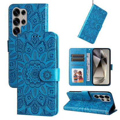 For Samsung Galaxy S25 Ultra 5G Embossed Sunflower Leather Phone Case(Blue) by buy2fix