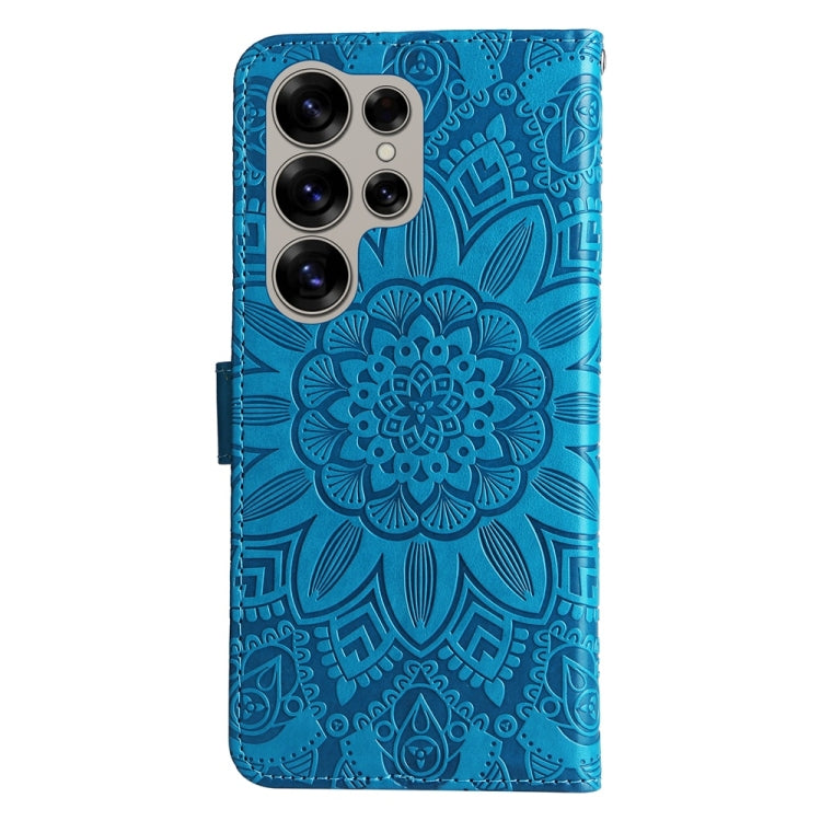 For Samsung Galaxy S25 Ultra 5G Embossed Sunflower Leather Phone Case(Blue) by buy2fix