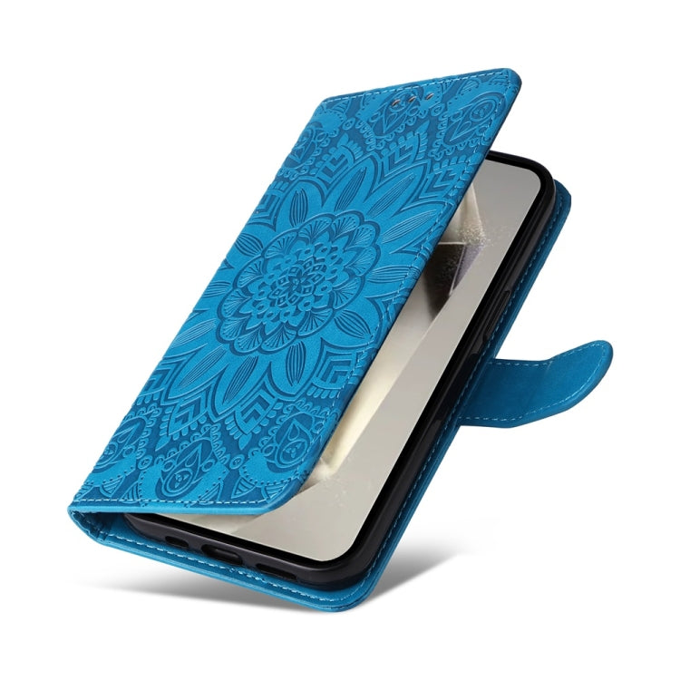 For Samsung Galaxy S25 Ultra 5G Embossed Sunflower Leather Phone Case(Blue) by buy2fix