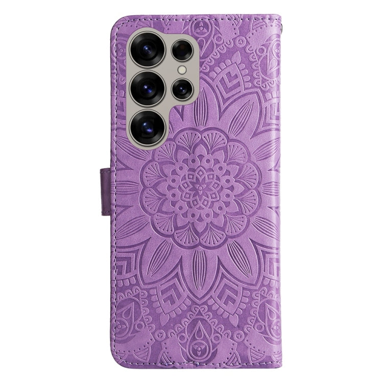 For Samsung Galaxy S25 Ultra 5G Embossed Sunflower Leather Phone Case(Purple) by buy2fix