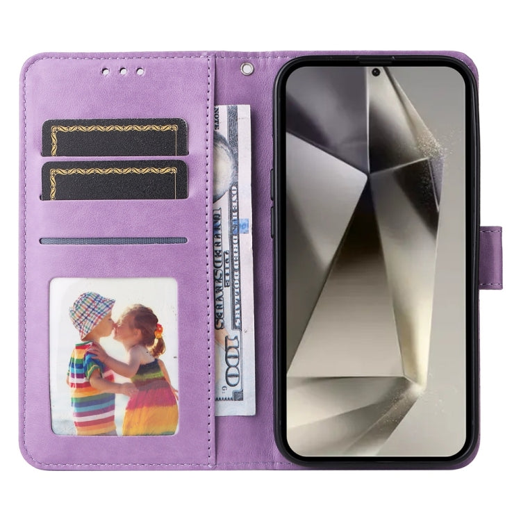 For Samsung Galaxy S25 Ultra 5G Embossed Sunflower Leather Phone Case(Purple) by buy2fix