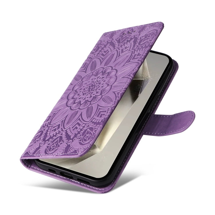 For Samsung Galaxy S25 Ultra 5G Embossed Sunflower Leather Phone Case(Purple) by buy2fix
