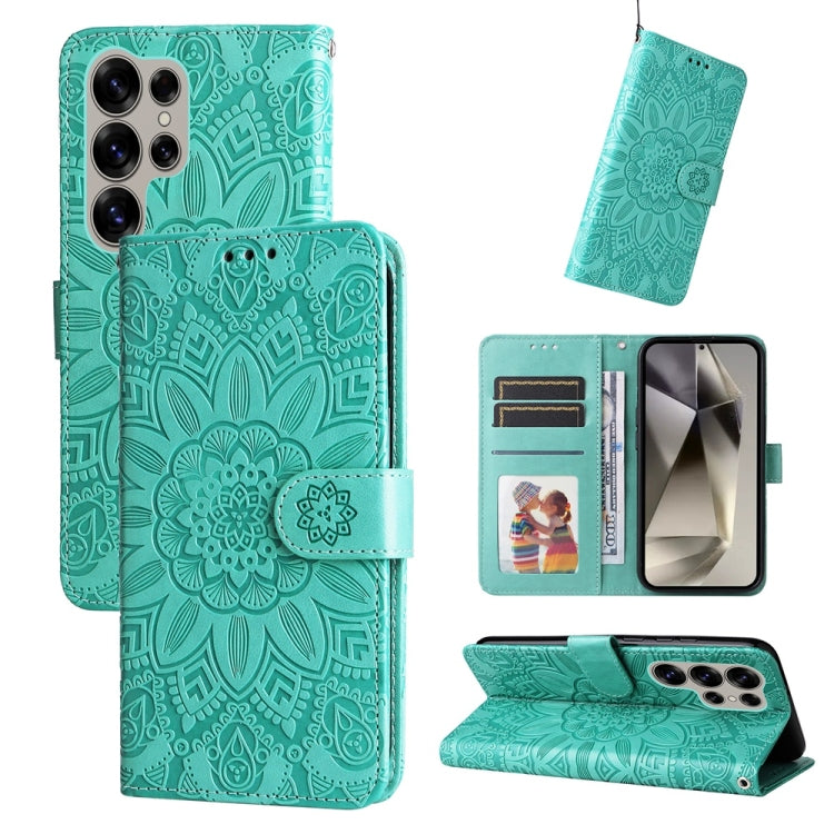 For Samsung Galaxy S25 Ultra 5G Embossed Sunflower Leather Phone Case(Green) by buy2fix