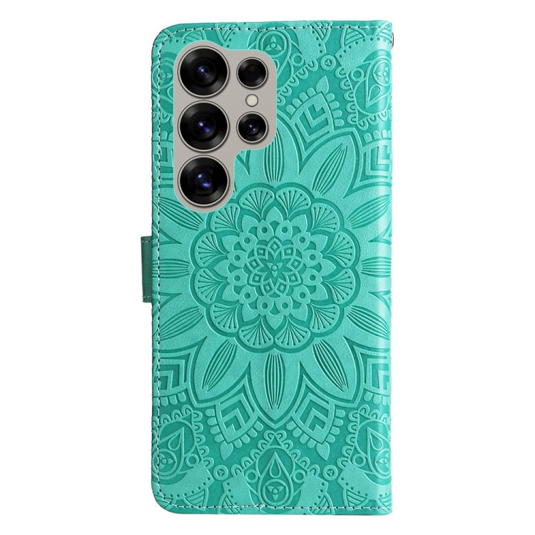 For Samsung Galaxy S25 Ultra 5G Embossed Sunflower Leather Phone Case(Green) by buy2fix