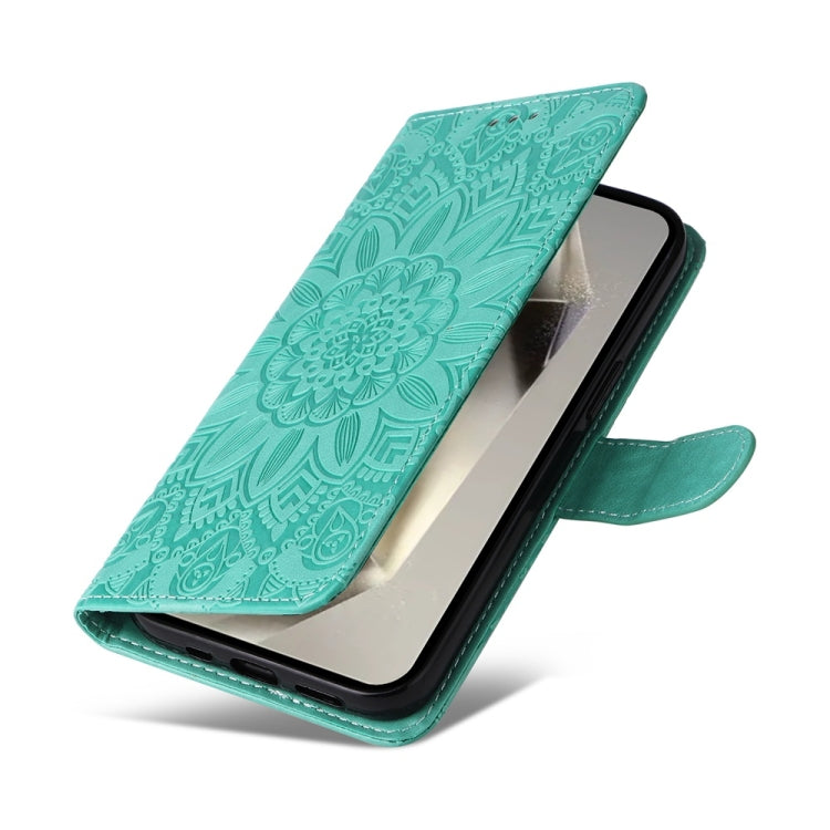 For Samsung Galaxy S25 Ultra 5G Embossed Sunflower Leather Phone Case(Green) by buy2fix