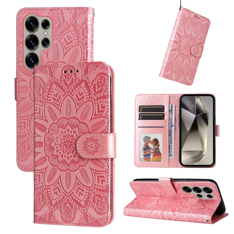 For Samsung Galaxy S25 Ultra 5G Embossed Sunflower Leather Phone Case(Rose Gold) by buy2fix