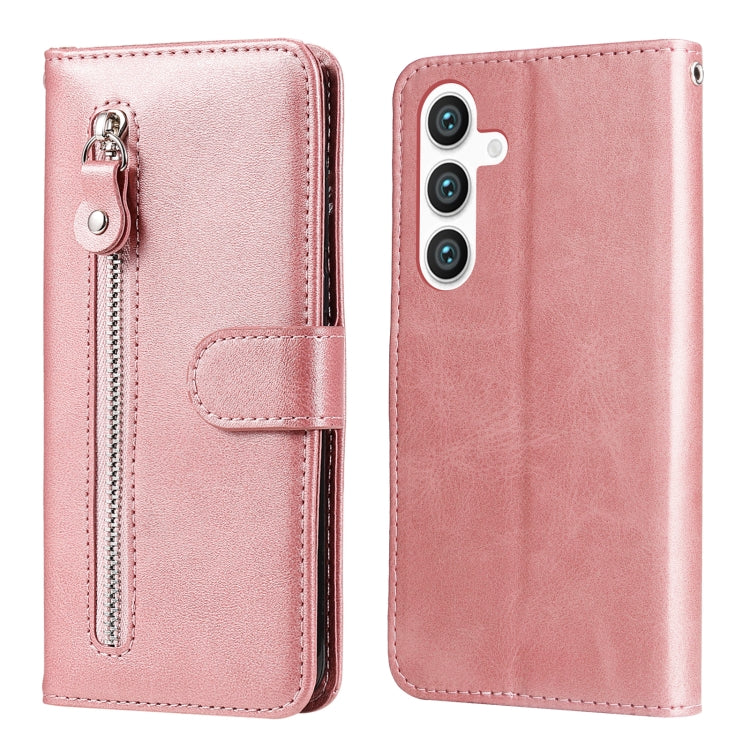 For Samsung Galaxy S25 5G Fashion Calf Texture Zipper Leather Phone Case(Rose Gold) by buy2fix