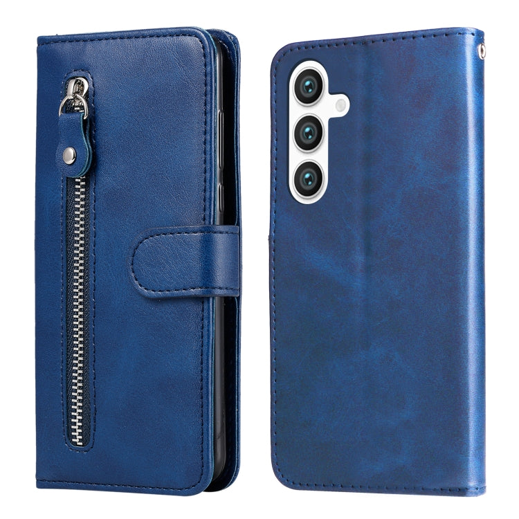 For Samsung Galaxy S25 5G Fashion Calf Texture Zipper Leather Phone Case(Blue) by buy2fix