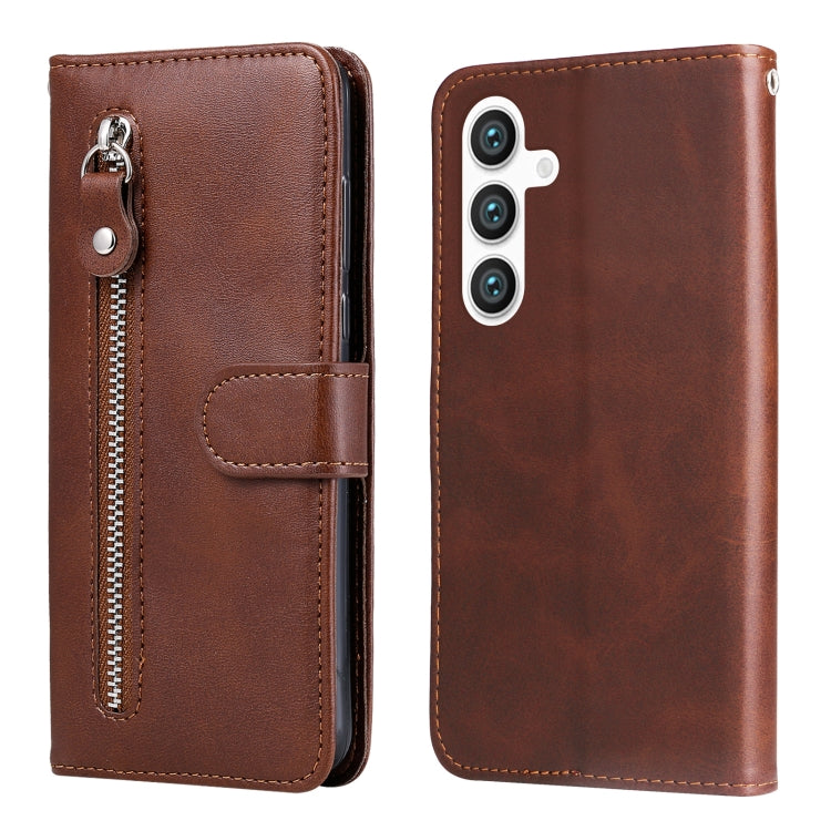 For Samsung Galaxy S25+ 5G Fashion Calf Texture Zipper Leather Phone Case(Brown) by buy2fix