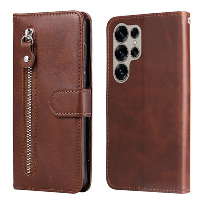 For Samsung Galaxy S25 Ultra 5G Fashion Calf Texture Zipper Leather Phone Case(Brown) by buy2fix