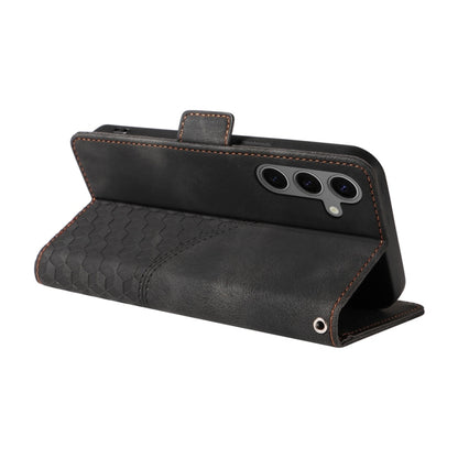 For Samsung Galaxy S25 5G Embossed Rhombus Starry Leather Phone Case(Black) by buy2fix