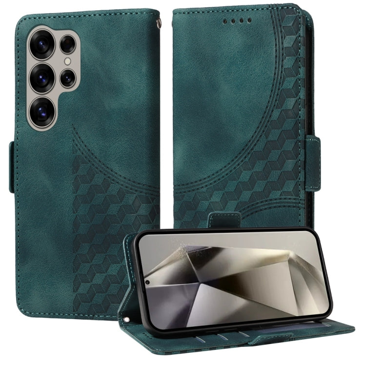 For Samsung Galaxy S25 Ultra 5G Embossed Rhombus Starry Leather Phone Case(Green) by buy2fix