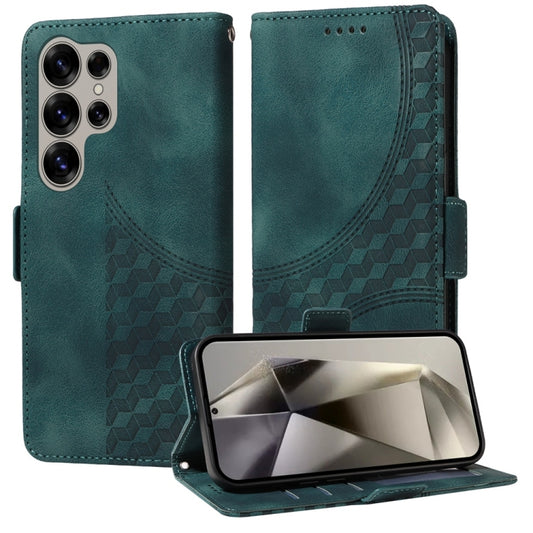 For Samsung Galaxy S25 Ultra 5G Embossed Rhombus Starry Leather Phone Case(Green) by buy2fix
