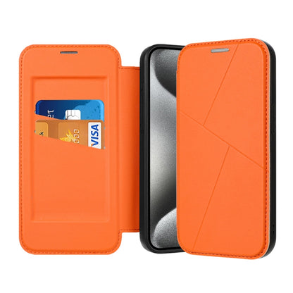 For iPhone 15 Pro Max Magnetic Armor Series RFID Card Slots Leather Phone Case(Orange) by buy2fix