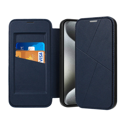 For iPhone 15 Pro Magnetic Armor Series RFID Card Slots Leather Phone Case(Blue) - iPhone 15 Pro Cases by buy2fix | Online Shopping UK | buy2fix