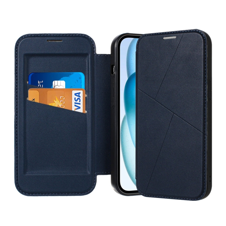 For iPhone 14 / 13 Magnetic Armor Series RFID Card Slots Leather Phone Case(Blue) by buy2fix