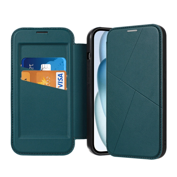 For iPhone 14 / 13 Magnetic Armor Series RFID Card Slots Leather Phone Case(Green) by buy2fix