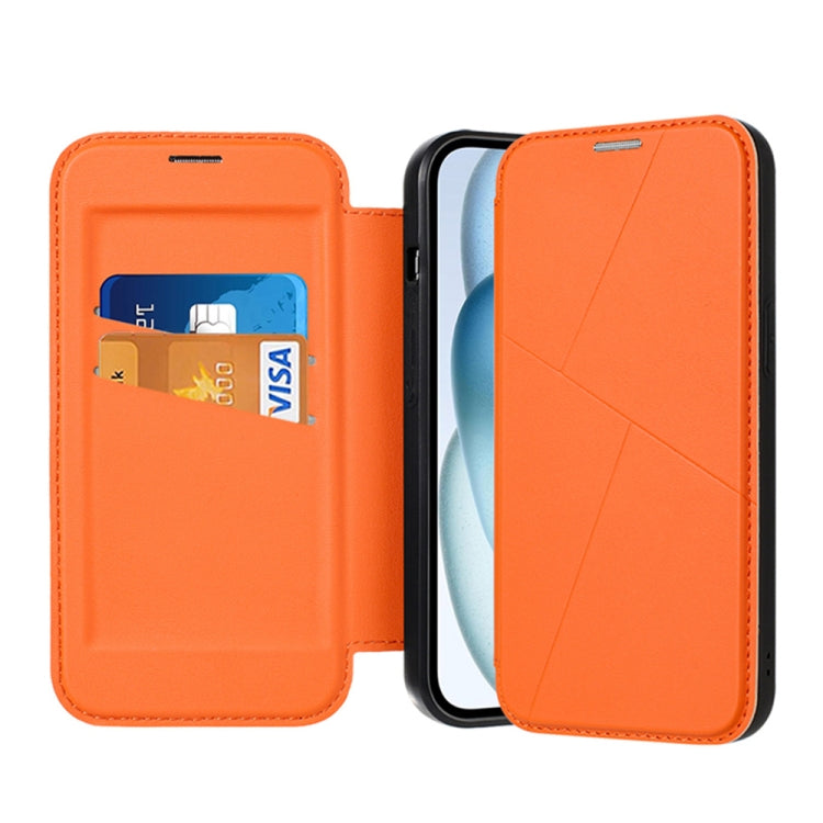 For iPhone 13 Pro Max Magnetic Armor Series RFID Card Slots Leather Phone Case(Orange) by buy2fix