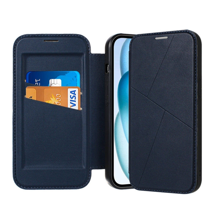 For iPhone 13 Pro Max Magnetic Armor Series RFID Card Slots Leather Phone Case(Blue) by buy2fix