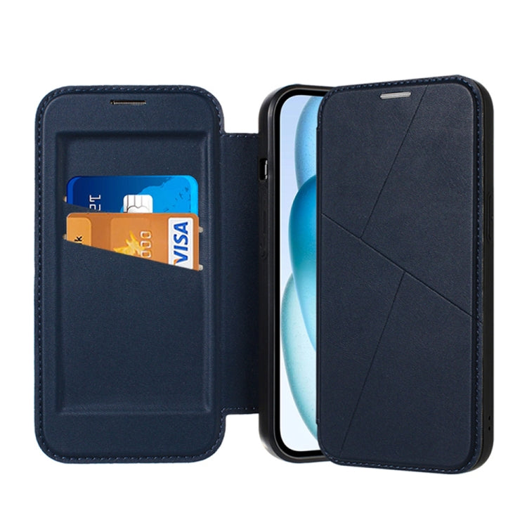 For iPhone 13 Pro Magnetic Armor Series RFID Card Slots Leather Phone Case(Blue) by buy2fix