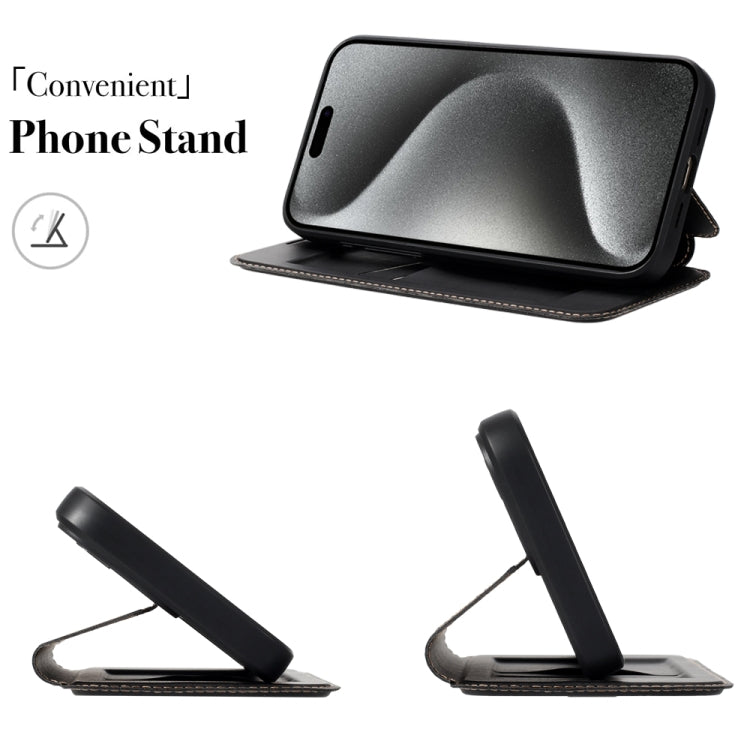 For iPhone 15 Pro Magnetic Armor Series RFID Card Slots Leather Phone Case(Purple) - iPhone 15 Pro Cases by buy2fix | Online Shopping UK | buy2fix
