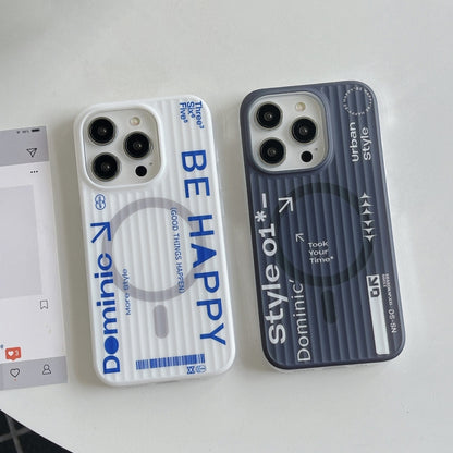 For iPhone 15 Pro Max Striped Skin Feel Magnetic Magsafe Phone Case(Black) by buy2fix