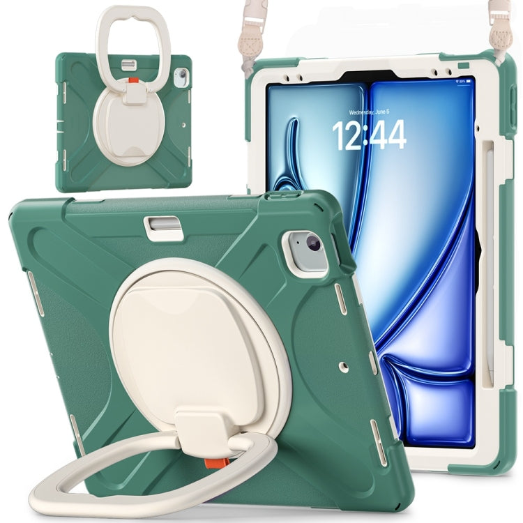 For iPad Air 13 2024 / Air 13 2025 Silicone Hybrid PC Tablet Case with Holder & Shoulder Strap(Emerald Green) - iPad Air 13 2025 / 2024 Cases by buy2fix | Online Shopping UK | buy2fix