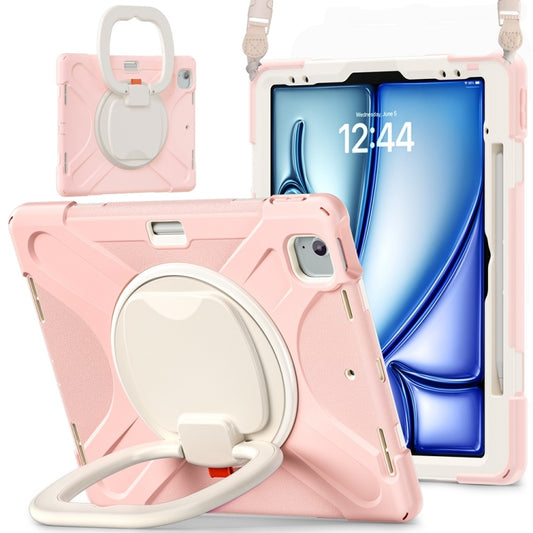 For iPad Air 13 2024 / Air 13 2025 Silicone Hybrid PC Tablet Case with Holder & Shoulder Strap(Cherry Blossom Pink) - iPad Air 13 2025 / 2024 Cases by buy2fix | Online Shopping UK | buy2fix