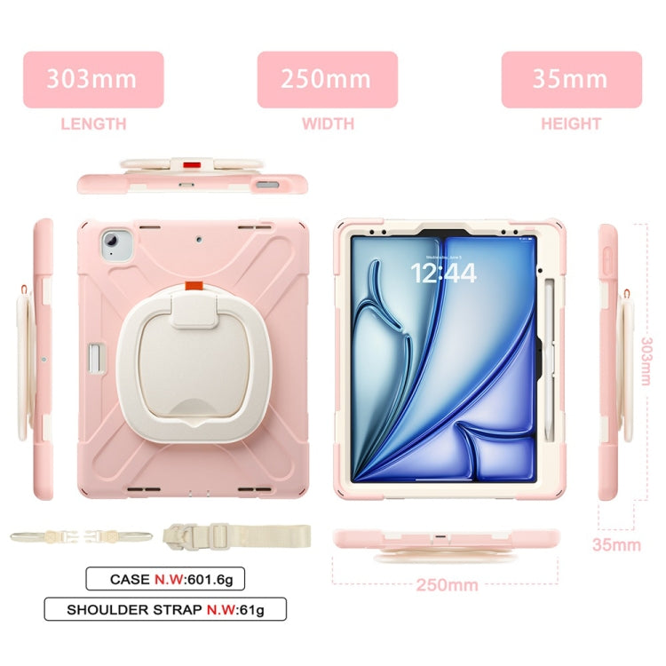 For iPad Air 13 2024 / Air 13 2025 Silicone Hybrid PC Tablet Case with Holder & Shoulder Strap(Cherry Blossom Pink) - iPad Air 13 2025 / 2024 Cases by buy2fix | Online Shopping UK | buy2fix