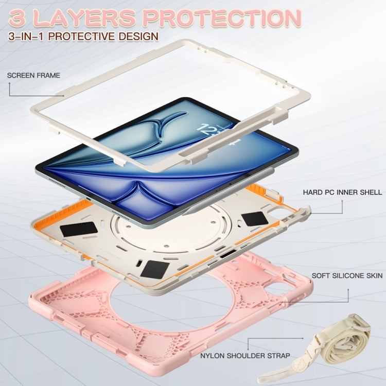 For iPad Air 13 2024 / Air 13 2025 Silicone Hybrid PC Tablet Case with Holder & Shoulder Strap(Cherry Blossom Pink) - iPad Air 13 2025 / 2024 Cases by buy2fix | Online Shopping UK | buy2fix