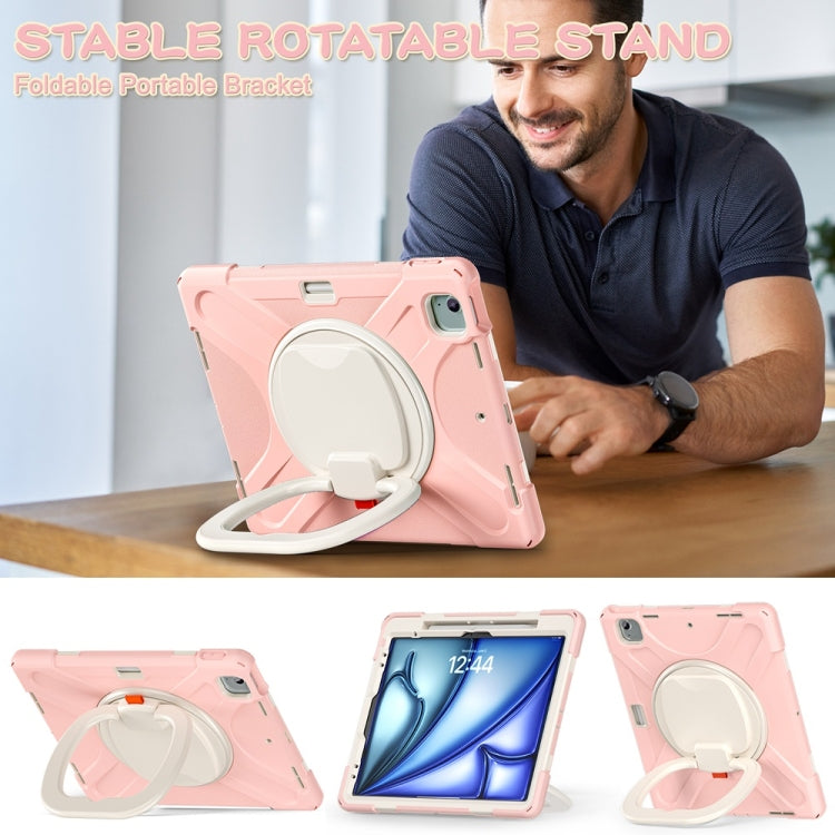 For iPad Air 13 2024 / Air 13 2025 Silicone Hybrid PC Tablet Case with Holder & Shoulder Strap(Cherry Blossom Pink) - iPad Air 13 2025 / 2024 Cases by buy2fix | Online Shopping UK | buy2fix