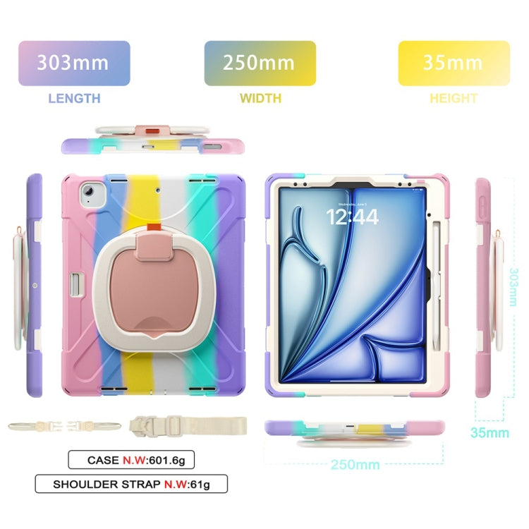 For iPad Air 13 2024 / Air 13 2025 Silicone Hybrid PC Tablet Case with Holder & Shoulder Strap(Colorful Pink) - iPad Air 13 2025 / 2024 Cases by buy2fix | Online Shopping UK | buy2fix