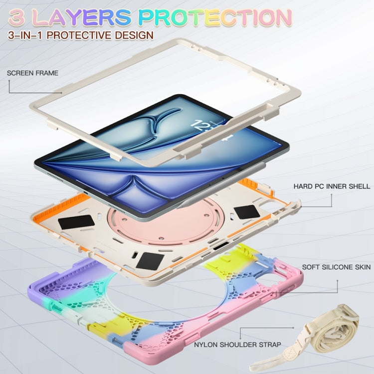 For iPad Air 13 2024 / Air 13 2025 Silicone Hybrid PC Tablet Case with Holder & Shoulder Strap(Colorful Pink) - iPad Air 13 2025 / 2024 Cases by buy2fix | Online Shopping UK | buy2fix