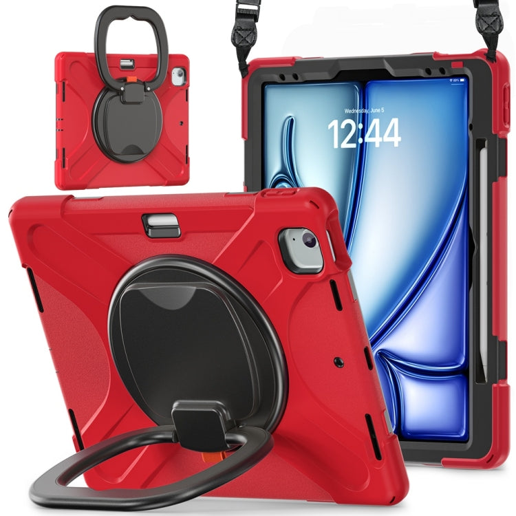 For iPad Air 13 2024 / Air 13 2025 Silicone Hybrid PC Tablet Case with Holder & Shoulder Strap(Red) - iPad Air 13 2025 / 2024 Cases by buy2fix | Online Shopping UK | buy2fix