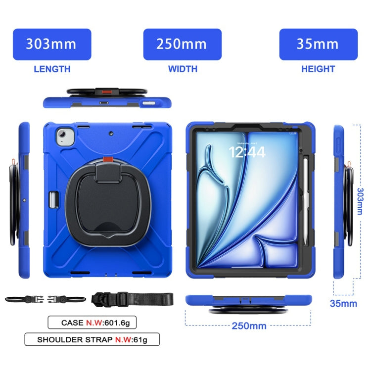For iPad Air 13 2024 / Air 13 2025 Silicone Hybrid PC Tablet Case with Holder & Shoulder Strap(Blue) - iPad Air 13 2025 / 2024 Cases by buy2fix | Online Shopping UK | buy2fix