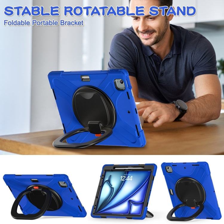 For iPad Air 13 2024 / Air 13 2025 Silicone Hybrid PC Tablet Case with Holder & Shoulder Strap(Blue) - iPad Air 13 2025 / 2024 Cases by buy2fix | Online Shopping UK | buy2fix
