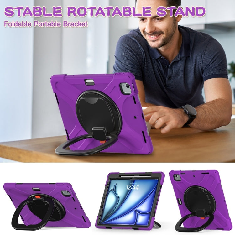 For iPad Air 13 2024 / Air 13 2025 Silicone Hybrid PC Tablet Case with Holder & Shoulder Strap(Purple) - iPad Air 13 2025 / 2024 Cases by buy2fix | Online Shopping UK | buy2fix