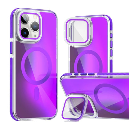 For iPhone 11 Pro Max MagSafe Gradient Color Lens Film Phone Case with Lens Fold Holder(Purple) - iPhone 11 Pro Max Cases by buy2fix | Online Shopping UK | buy2fix