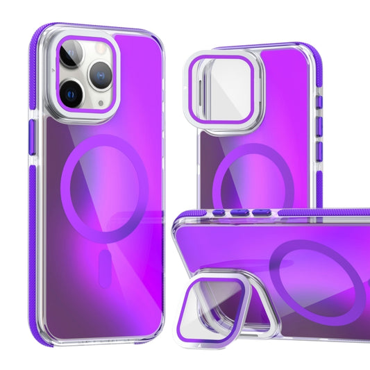 For iPhone 11 Pro Max MagSafe Gradient Color Lens Film Phone Case with Lens Fold Holder(Purple) - iPhone 11 Pro Max Cases by buy2fix | Online Shopping UK | buy2fix