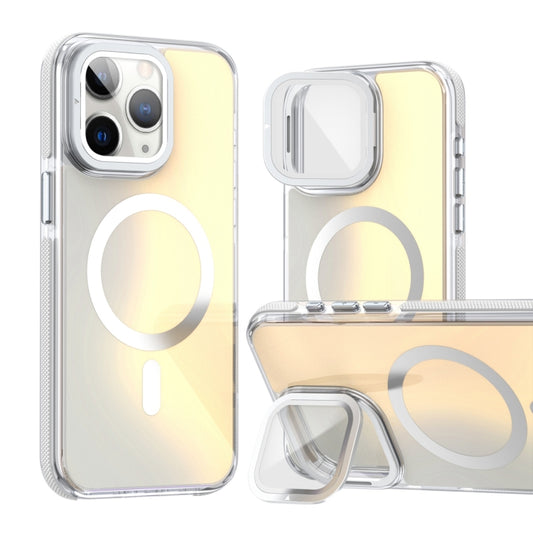 For iPhone 11 Pro Max MagSafe Gradient Color Lens Film Phone Case with Lens Fold Holder(White) - iPhone 11 Pro Max Cases by buy2fix | Online Shopping UK | buy2fix
