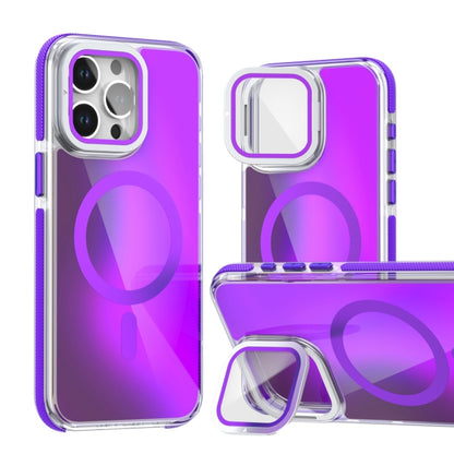 For iPhone 16 Pro Max MagSafe Gradient Color Lens Film Phone Case with Lens Fold Holder(Purple) - iPhone 16 Pro Max Cases by buy2fix | Online Shopping UK | buy2fix