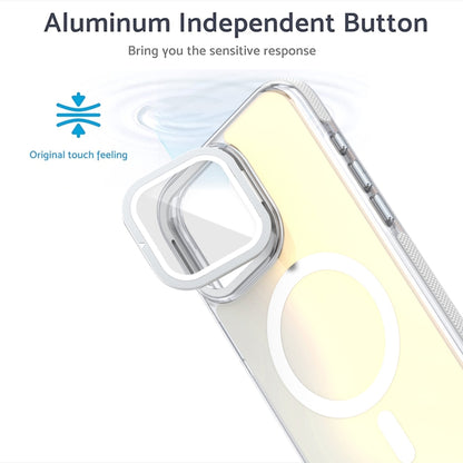 For iPhone 14 Plus MagSafe Gradient Color Lens Film Phone Case with Lens Fold Holder(Orange) - iPhone 14 Plus Cases by buy2fix | Online Shopping UK | buy2fix