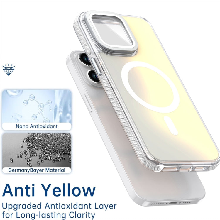 For iPhone 14 Pro MagSafe Gradient Color Lens Film Phone Case with Lens Fold Holder(White) - iPhone 14 Pro Cases by buy2fix | Online Shopping UK | buy2fix